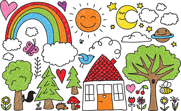 illustrations, cliparts, dessins animés et icônes de doodle enfants - pencil pine