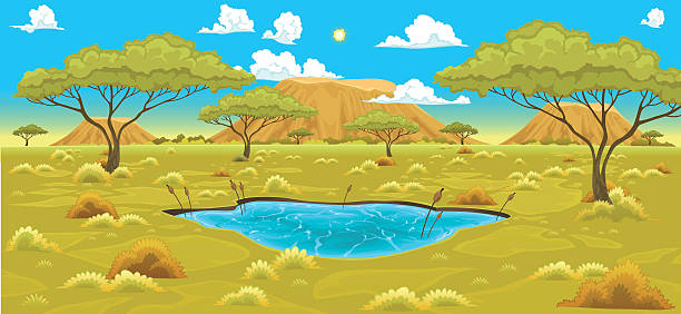 African landscape vector art illustration