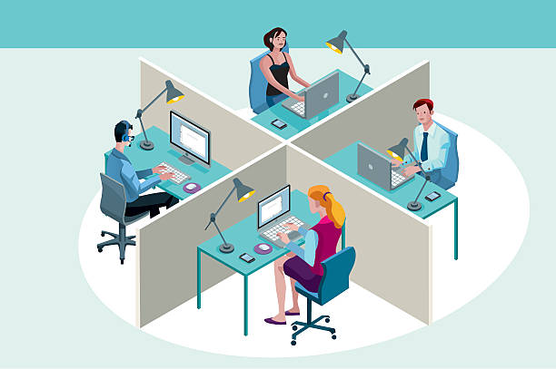 biuro pracowników siedzi na jego biurko - office chair illustrations stock illustrations