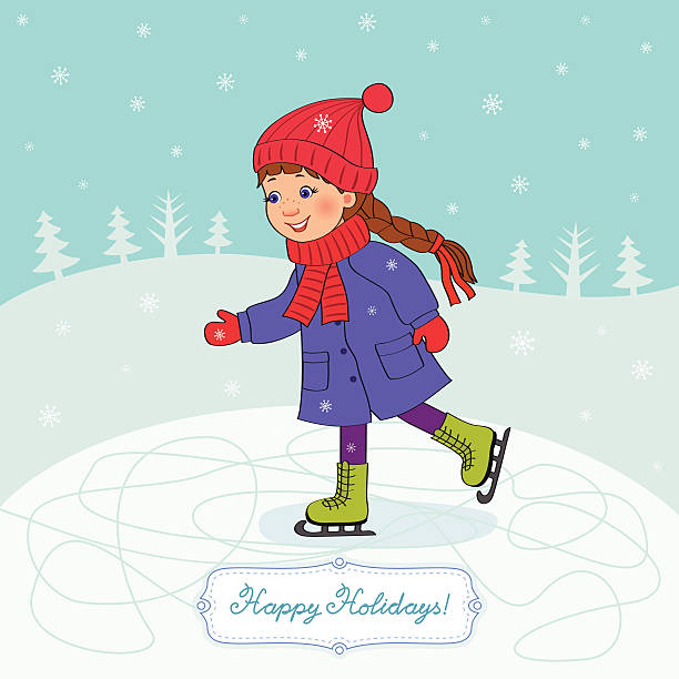 ilustraciones, imágenes clip art, dibujos animados e iconos de stock de chica patín. la inscripción en el ice-felices fiestas - snowboarding snowboard teenager red