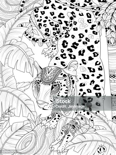 Jungle Leopard Coloring Page Stock Illustration - Download Image Now - Abstract, Adult, Animal