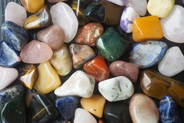 Set of processed South African gemstones of different types and kinds