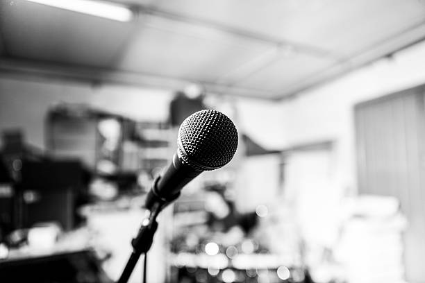 istock black and white microphone on a band rehearsal garage 524544380