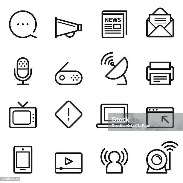 Communication Thin Line Icons Stock Illustration - Download Image Now - Icon Symbol, Radio, Newspaper