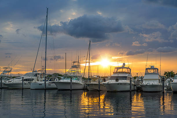 miami marina - moored boats stock-fotos und bilder