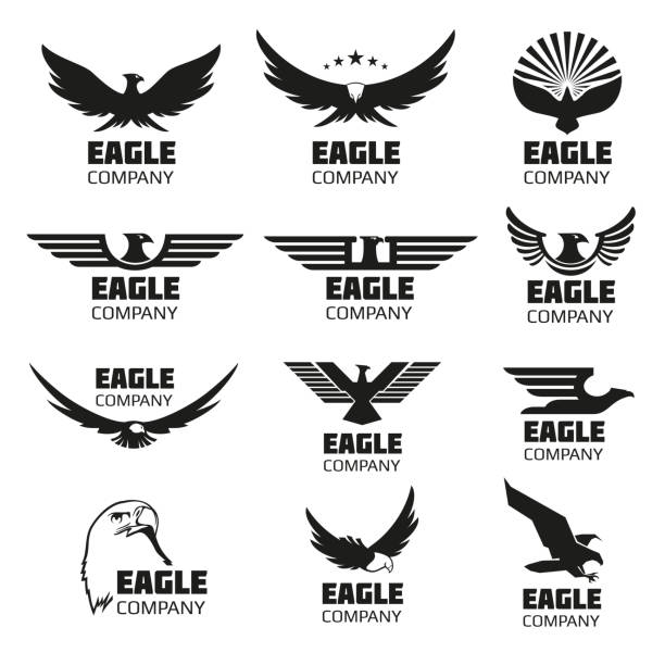 heraldische symbole mit adler-silhouetten. vektor-embleme und logos satz - adler stock-grafiken, -clipart, -cartoons und -symbole