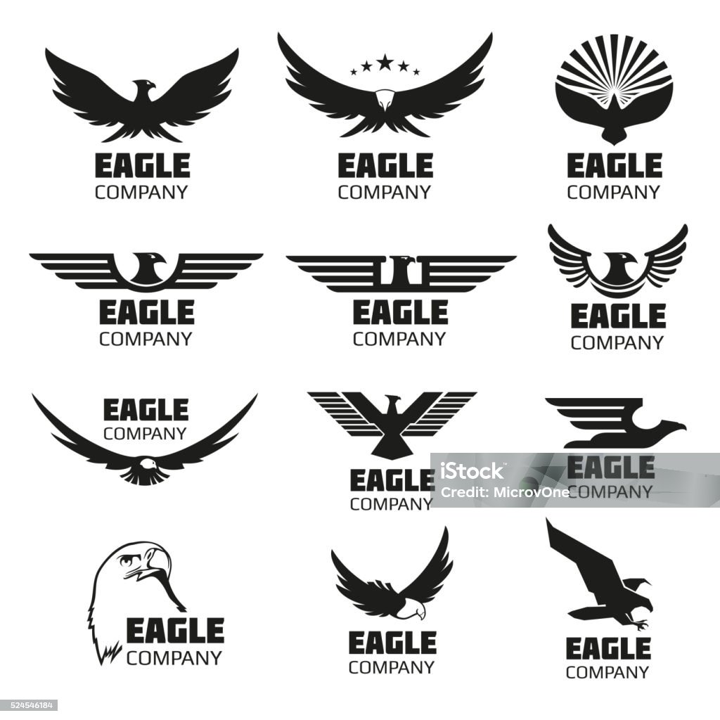 Heraldic symbols with eagle silhouettes. Vector emblems and logos set Heraldic symbols with eagle silhouettes. Vector eagle emblems or eagle logos set for company logo or brand logotype with eagle bird Eagle - Bird stock vector