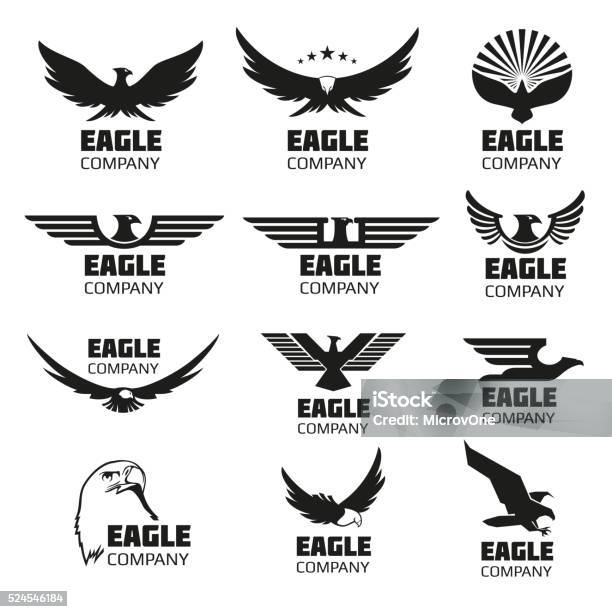Heraldic Symbols With Eagle Silhouettes Vector Emblems And Logos Set Stock Illustration - Download Image Now