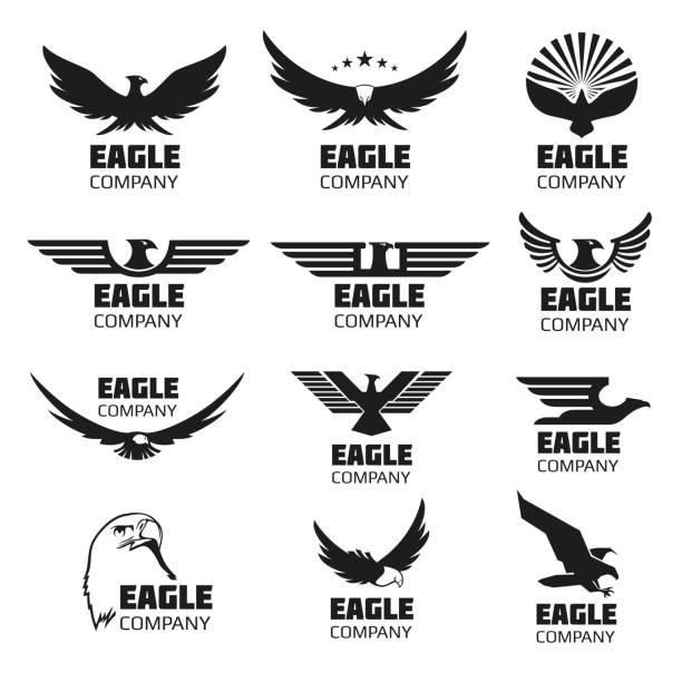 heraldic symbols with eagle silhouettes. vector emblems and logos set - eagles 幅插畫檔、美工圖案、卡通及圖標