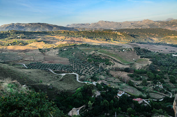 vista aérea de la campiña, ronda, españa - ronda spain rhonda bridge fotografías e imágenes de stock