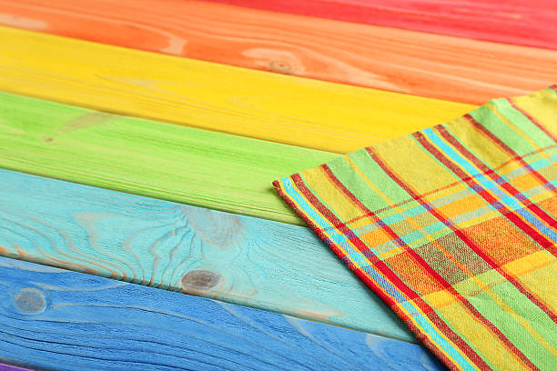 istock Napkin on colorful wooden table, close up 524550574