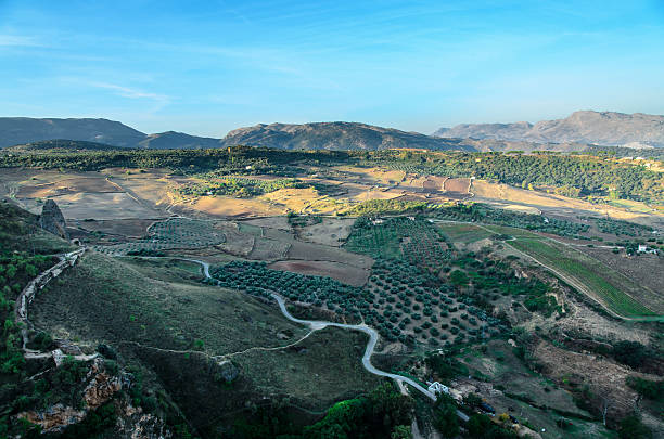 widok z lotu ptaka wsi, ronda, hiszpania - ronda spain rhonda bridge zdjęcia i obrazy z banku zdjęć