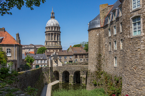The Basilique Notre-Dame viewed from the 13th century Boulogne Chateau in the coastal town of Boulogne-sur-Mer in the Nord Pas-de-Calais region of France.