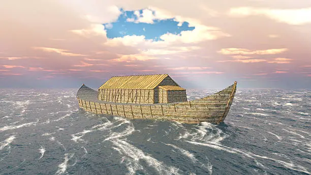 Computer generated 3D illustration with Noah's Ark in the stormy ocean