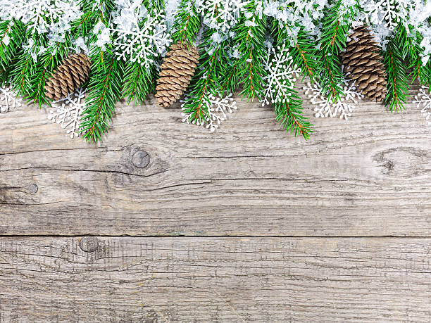istock Christmas fir tree with snowflakes 524576519