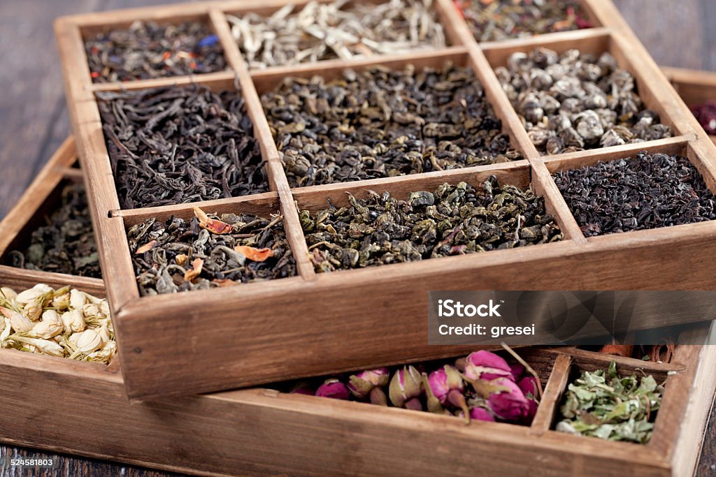 assortment of dry tea Black Tea Stock Photo