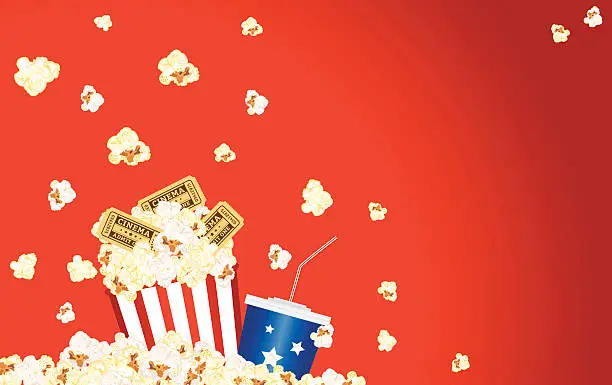 Vector illustration of Movie Theatre Template Background -  Popcorn, Soda, Tickets