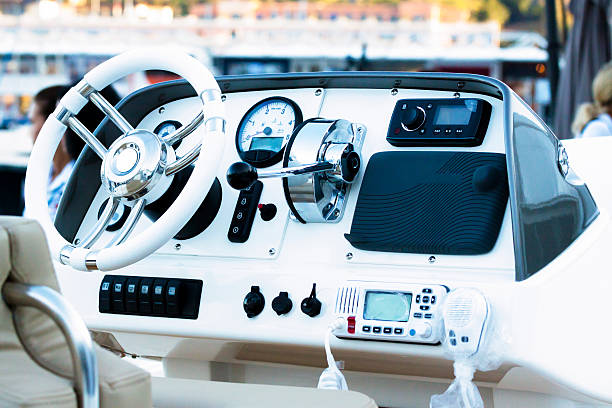 Dashboard of modern luxury motorboat