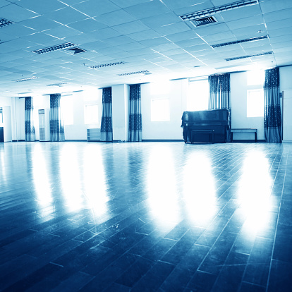 empty dance room with wooden floor.
