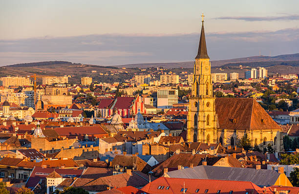 View of Saint Michael's Church in Cluj-Napoca, Romania stock photo