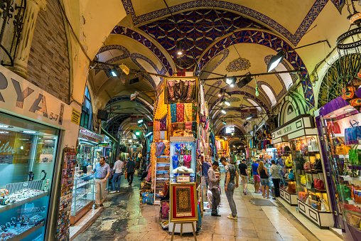 Istanbul, Turkey - July 31, 2014: Tourists and locals mix at the Grand Bazaar on July 31, 2014 in Istanbul, Turkey.