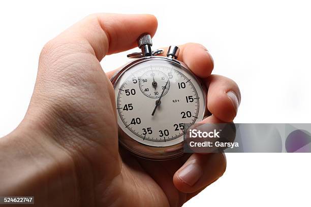 Male Hand Holding Stopwatch Stock Photo - Download Image Now - Accuracy, Alertness, Beginnings