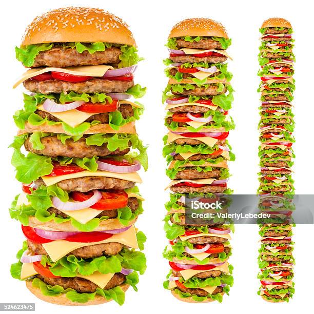 Big Hamburger On White Background Stock Photo - Download Image Now - American Culture, Beef, Bread