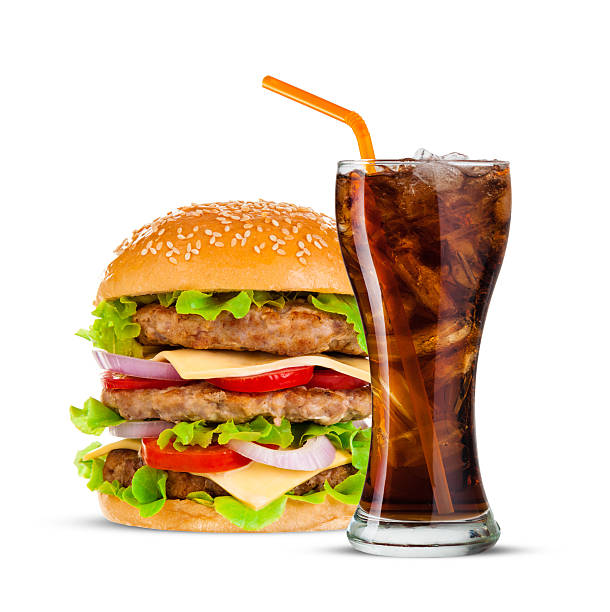 istock Cola and Big hamburger on white background 524623505