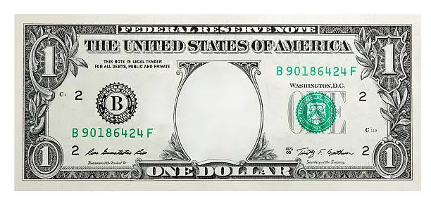 Digitally erased art of a one dollar banknote