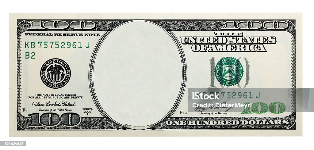 One Hundred Dollar Bill without some original Digitally erased art of a dollar banknote American One Hundred Dollar Bill Stock Photo