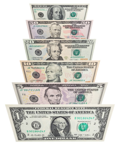 nós notas em diferentes confissões - twenty dollar bill currency five dollar bill number 20 imagens e fotografias de stock