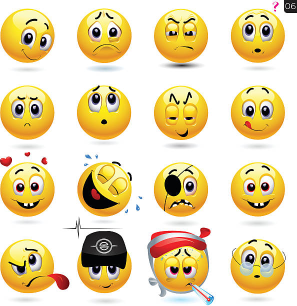 wektor zestaw ikon smiley - sadness human face depression smiley face stock illustrations