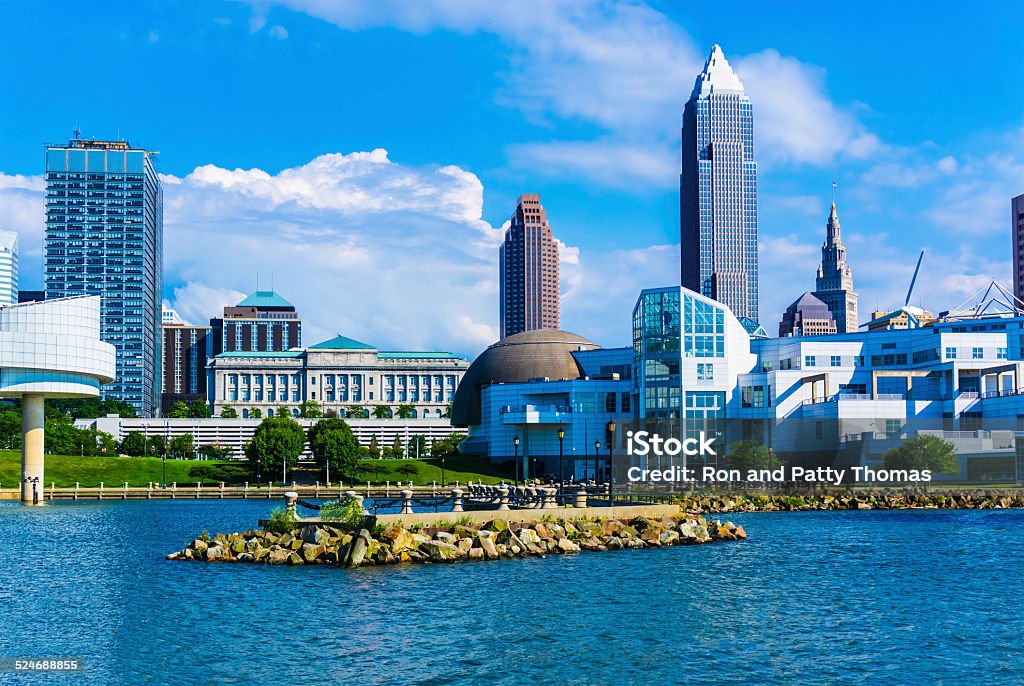 Skyscraper of Cleveland Ohio Skyline,Lake Erie(P) Cleveland skyline and Lake Erie waterfront, OH Architecture Stock Photo