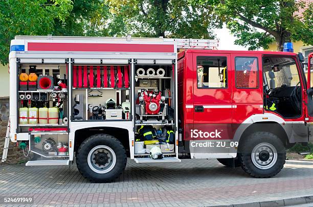 Open Fire Truck With Equipments Stock Photo - Download Image Now - Pick-up Truck, Profile View, Commercial Land Vehicle