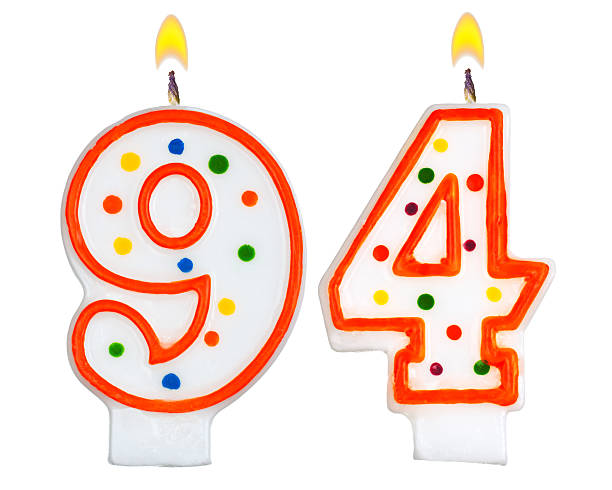 istock Birthday candles number ninety four isolated on white background 524692503