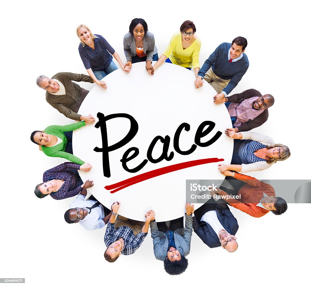 Group of People Holding Hands Around Letter Peace Active Seniors Stock Photo