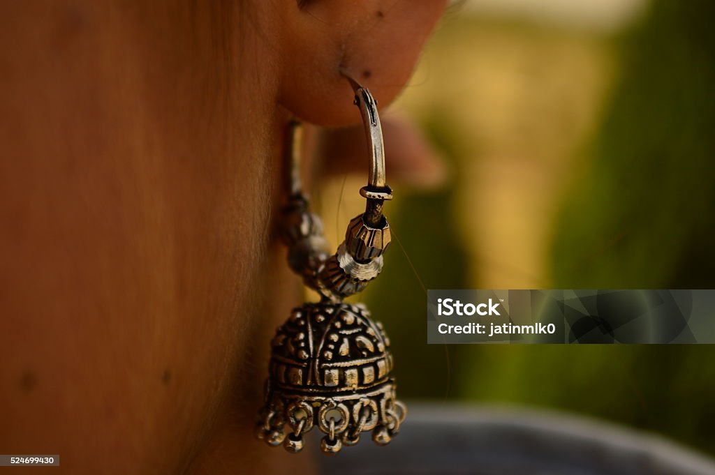indian traditional wear,jhumka(earring) indian women wearing jhumka  Earring Stock Photo