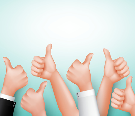 Thumbs Up Sign of Team Hands for Approve with White Space for Message in 3D Realistic Vector Illustration