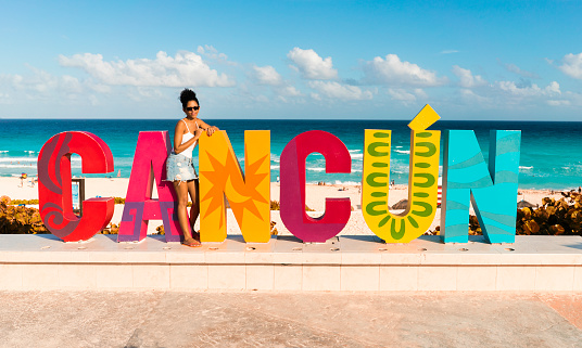 Posing tourist in Cancun, Mexico