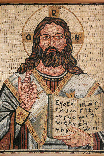 Madaba, Jordan - February 19, 2010: Famous mosaic in St. George's Church in Madaba, Jordan