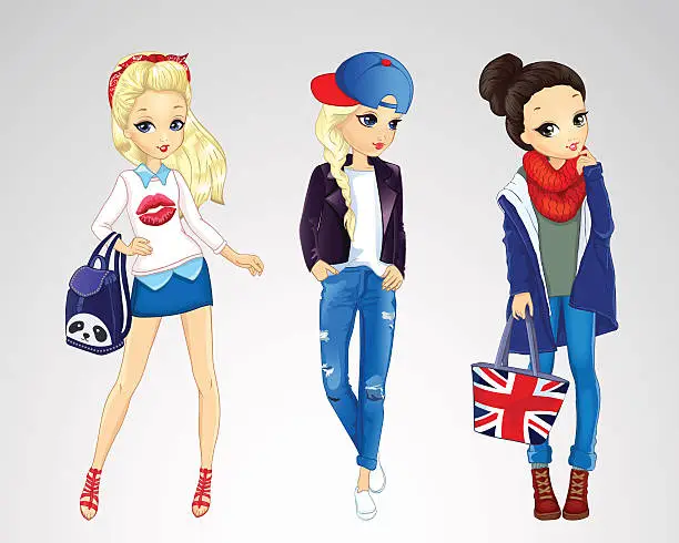 Vector illustration of Girls Dressed In Jeens Style