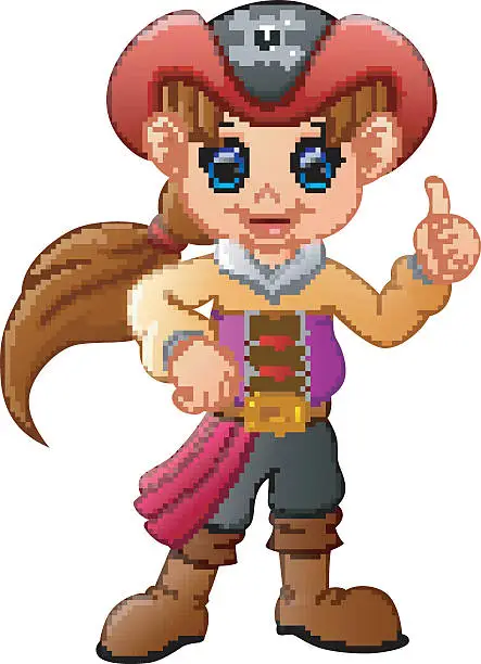Vector illustration of girl pirate thumbs up