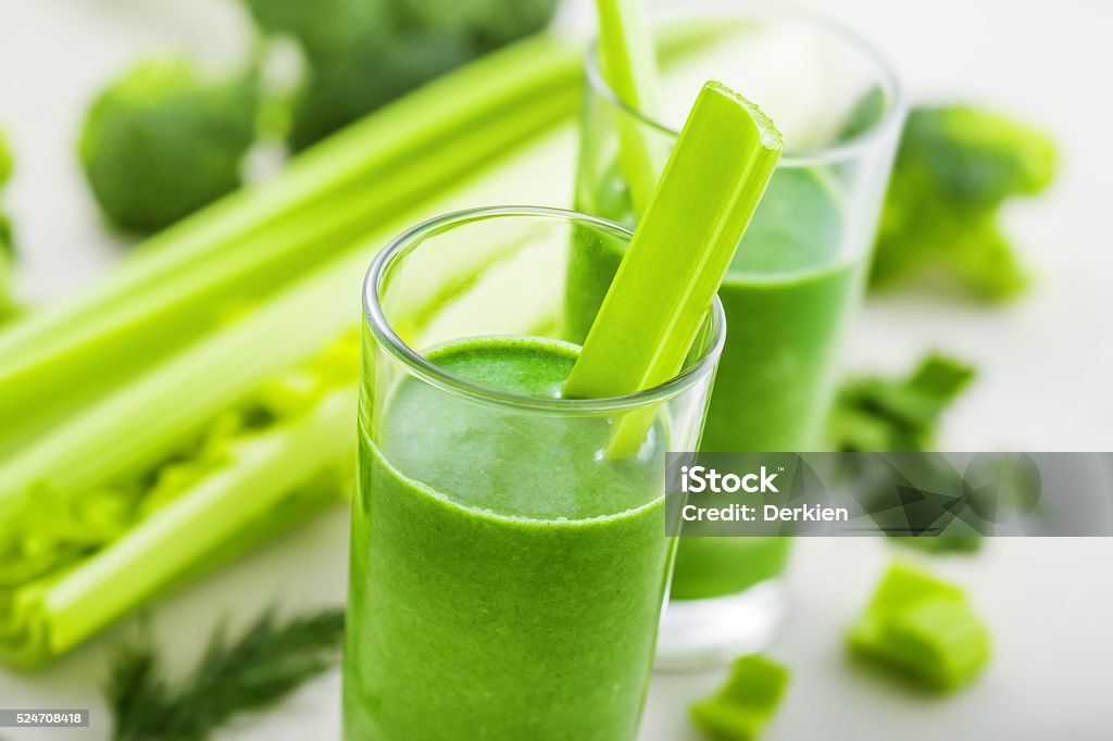 Healthy vegetable drink Delicious healthy drink, green smoothie made of celery and broccoli, close-up Celery Stock Photo