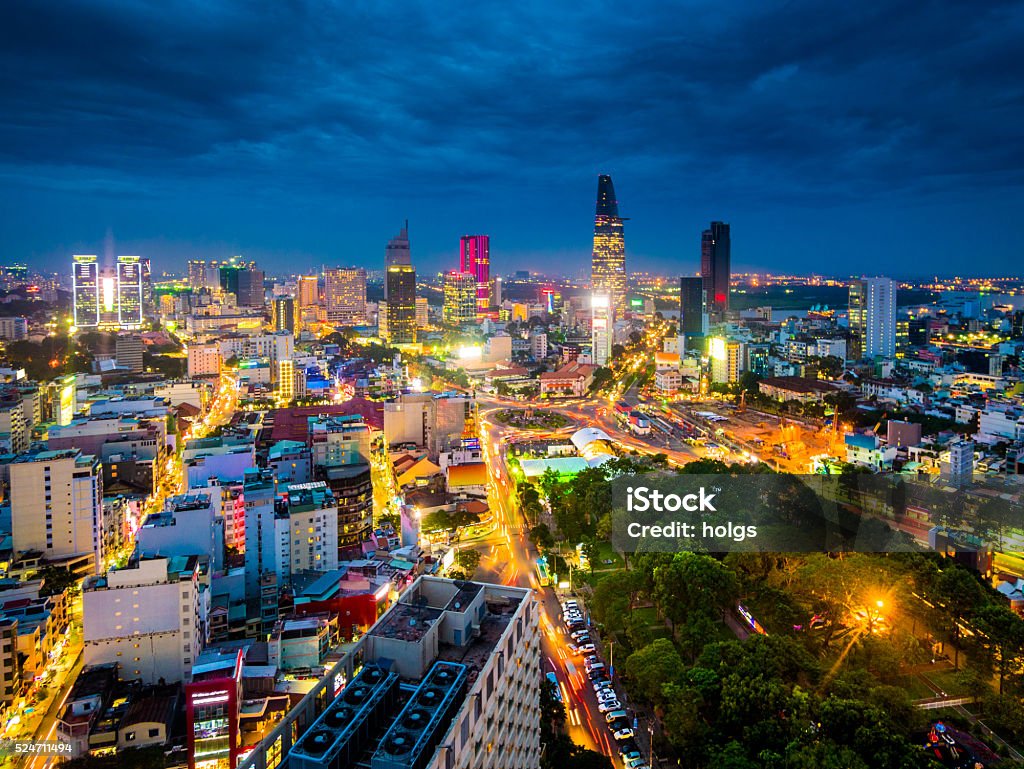 Ho Chi Minh City in Vietnam at night View of the buildings in Ho Chi Minh city or Saigon in Vietnam at night Ho Chi Minh City Stock Photo