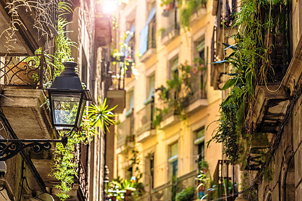 cidade velha barri gotic em barcelona - gotic imagens e fotografias de stock