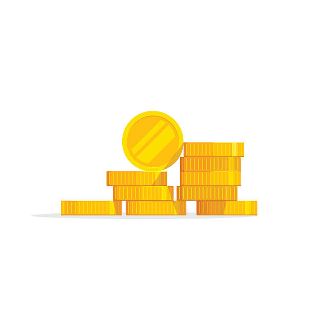Coins stack vector illustration, icon flat, pile money isolated Coins stack vector illustration, coins icon flat, coins pile, coins money, one golden coin standing on stacked gold coins modern design isolated on white background coin stock illustrations