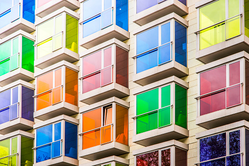 A colorful facade of a modern building
