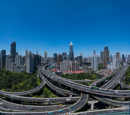 modern building background in shanghai chinamodern city with highway interchange in shanghai ,China 