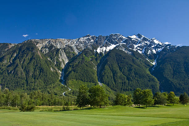 Pemberton area landscapes, BC, Canada. View of Mount Currie from golf course near Pemberton, BC, Canada. Highway 99 pemberton bc stock pictures, royalty-free photos & images