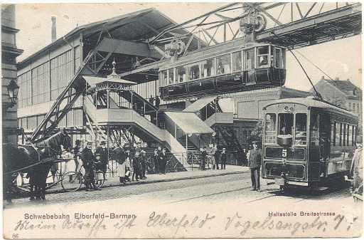 Beautiful street scene from Wuppertal-Elberfeld on a historical postcard from 1905